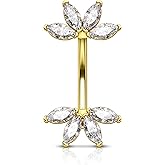 COCHARM Lotus Both Ends Belly Button Rings 14G Unique Belly Button Piercing Cute Belly Navel Piercing Jewelry