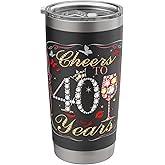 Cheers To 40 Years Old Wedding Anniversary 40th Birthday Stainless Steel Insulated Tumbler