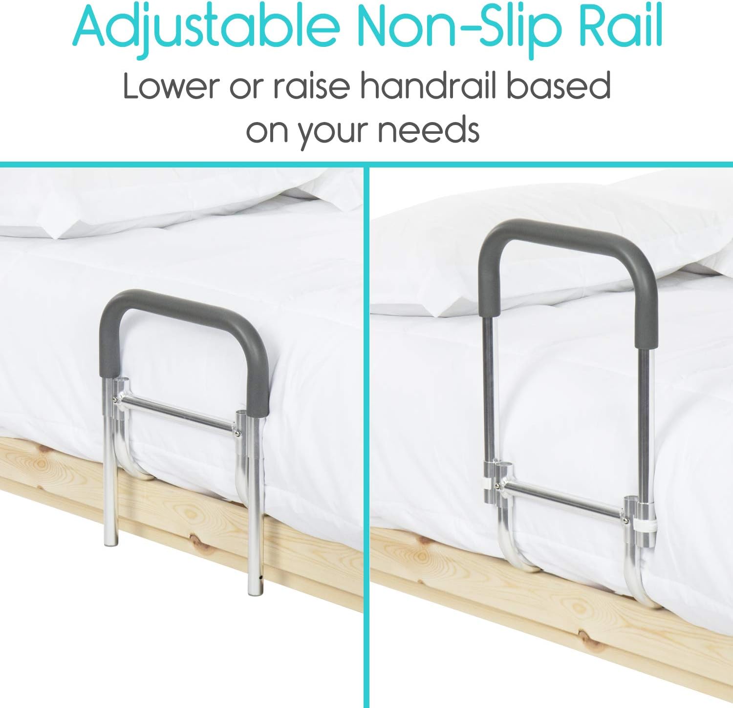 Vive Bed Rail - Compact Assist Railing for Elderly Seniors, Handicap, Kids - Standing Bar Handle with Fall Prevention Guard - Adjustable Bedrail Cane fits King, Queen, Full, Twin - Stability Grab Bar: Health & Personal Care