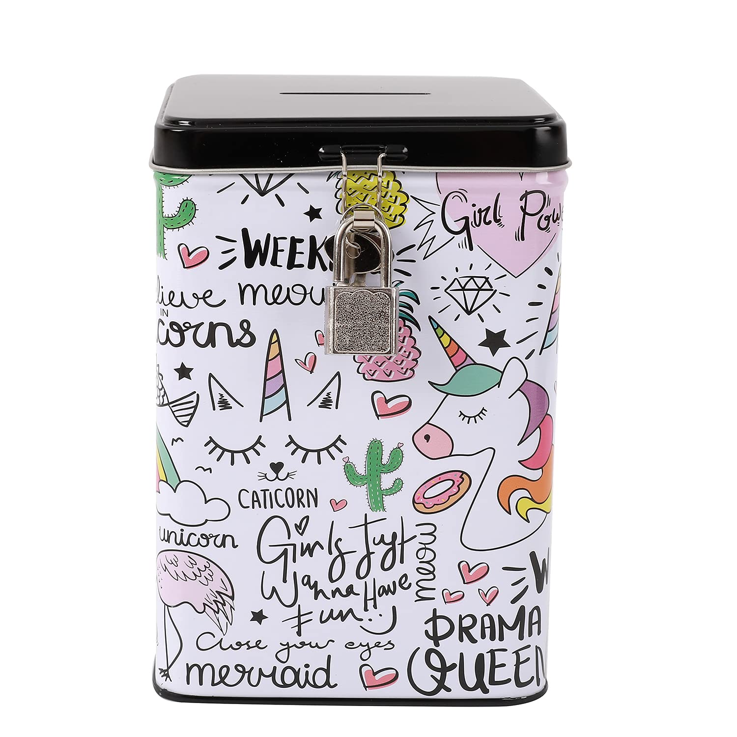 I-TOTAL® - Fun MONEY BANK with padlock and keys/Metal Money Bank with closure (UNICORN)