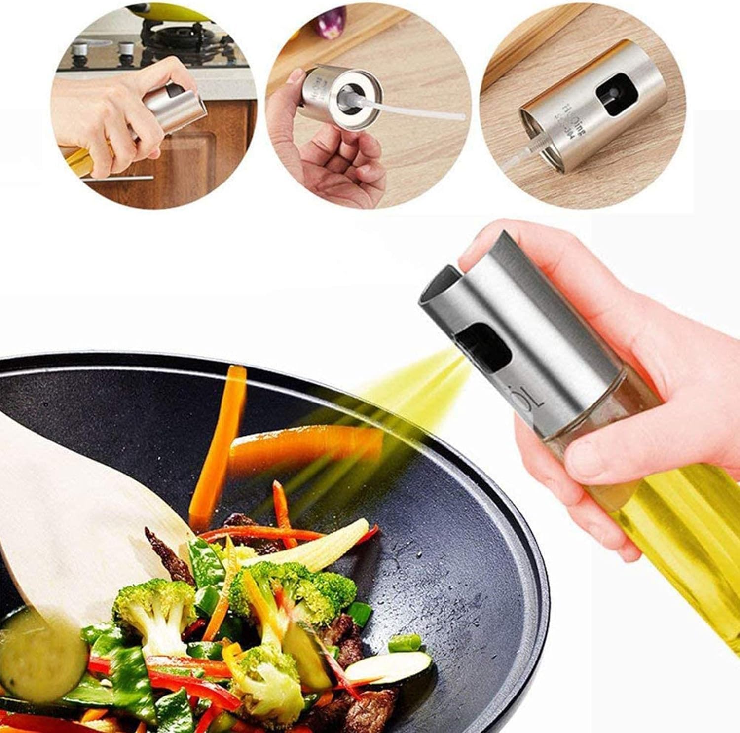 Olive Oil Sprayer Bottle, Stainless Steel Glass Oil Dispenser for Cooking, BBQ, Salad, Baking, Roasting, Kitchen Tools, 3.4- ounce Capacity: Kitchen & Dining