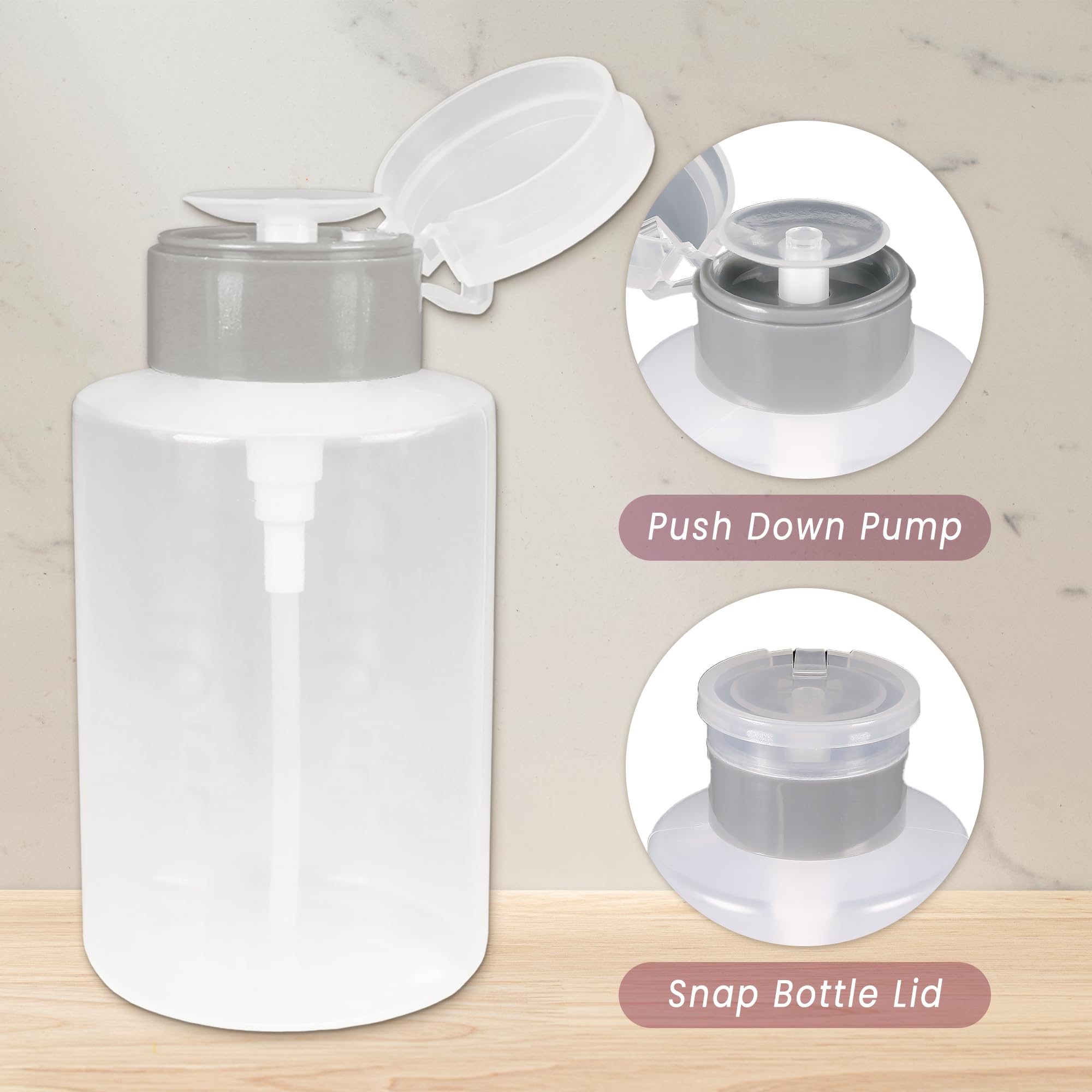 9oz Gray Push Down Pump Dispenser Empty Refillerble Bottle with Flip Top Cap - for Nail Polish, Travel, Cosmetics Packaging