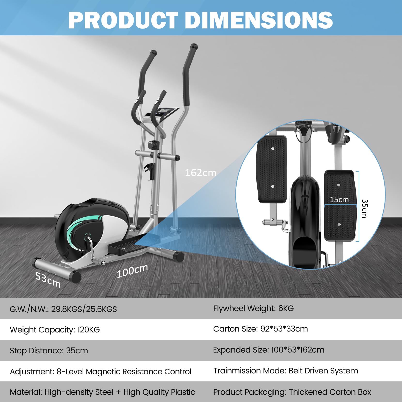 Dripex Elliptical Crosstrainer, Extrem leises magnetisches Ellipsentrainer für den Heimgebrauch, mit 6KG Schwungrad, 8 Widerstandsstufen, Pulssensor, LCD Monitor & Gerätehalterung (Grün) 7