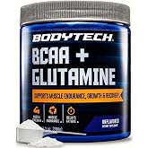 BodyTech BCAA + Glutamine Powder, Unflavored, 7.3 Oz, 30 Servings | Vitamin C, L Glutamine &amp; More, Essential Pre Workout or Post Workout Amino Acids for Men &amp; Women