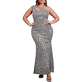 VERWIN Plus Size Sequins Fashion Sleeveless Oblique Collar Mermaid Women's Maxi Dress Evening Dress Party Dress Bodycon Dress