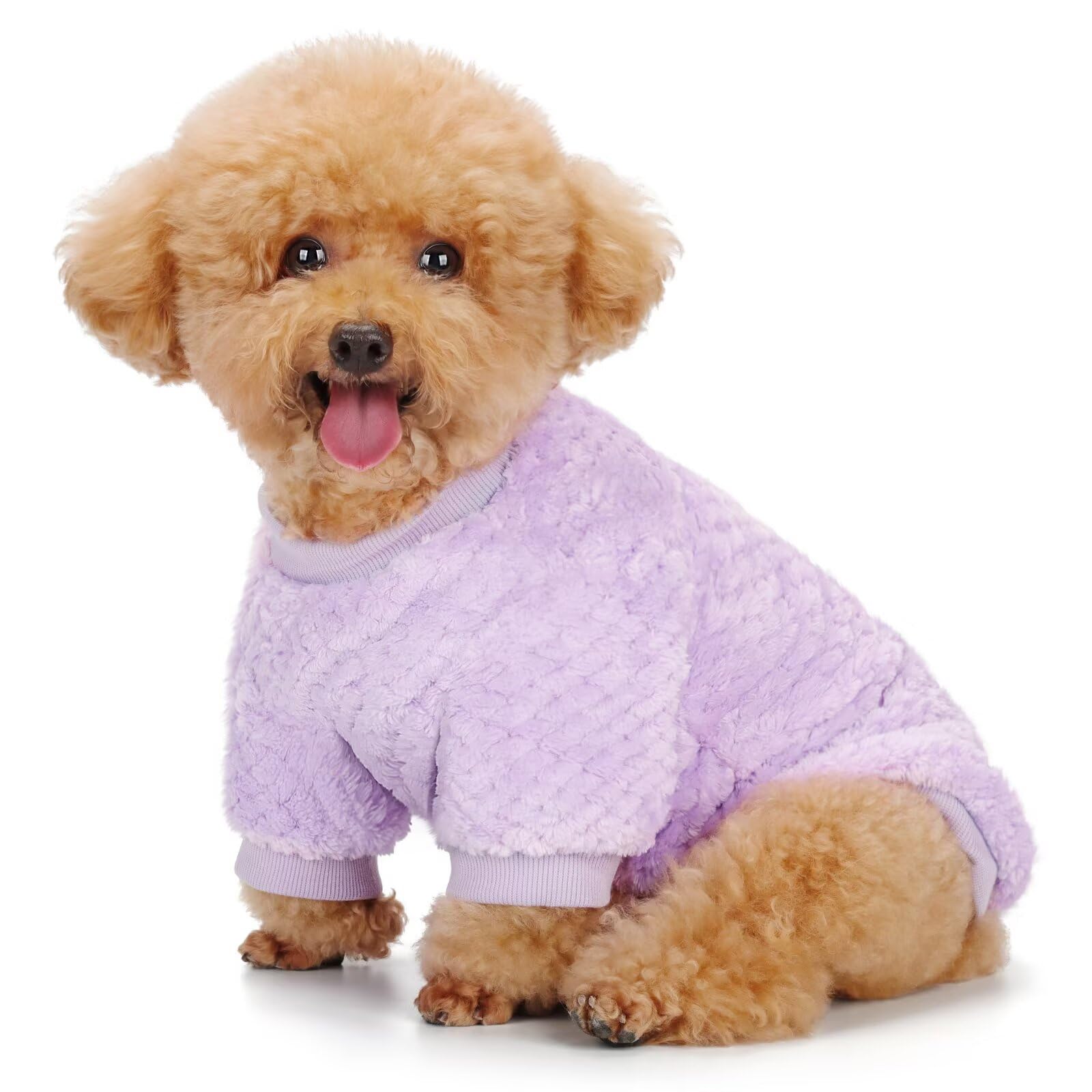 Photo 1 of Fuzzy Pineapple Grid Dog Sweater - Ultra Soft & Warm Winter Pet Apparel, Fluffy Textured Knit for Small, Medium Dogs and Cats, Cozy Pullover Dog Coat for Cold Weather.Purple M