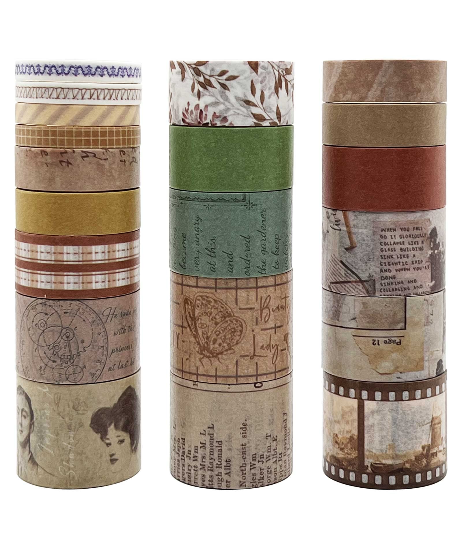 ZMLSED 20 Roll Washi Tape Set, Vintage Brown Film Grid Japanese Decorative Writable Masking Tape for Arts DIY Crafts Scrapbooking Album Bullet Junk Journal Planners Calendars Notebook
