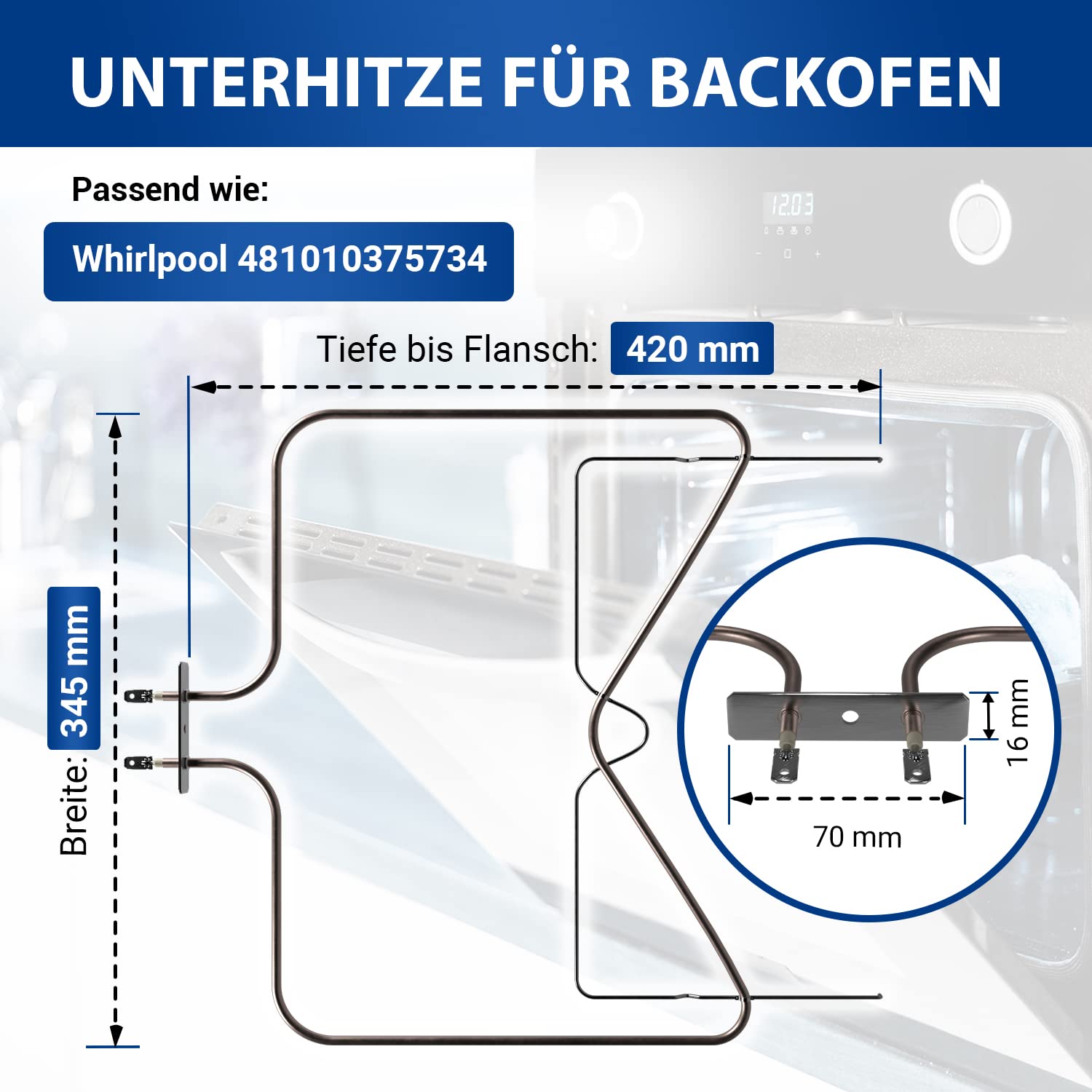 VIOKS Heizelement 230V 1150W Ersatz für Whirlpool 481010375734 Indesit C00324022 EGO 2041494000 Heizelemente für Bauknecht Ignis Backofenheizung für Backofen Herd Einbauherd Elektroherd 2
