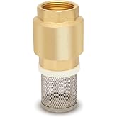 3/4" NPT Foot Valve with Filter, Brass, Heavy Duty, Female Thread, DN20 | Vertical Spring Check Valve with Strainer, Maintains Pump Prime, Prevents Backflow, for Water Pump, Irrigation, Water Oil Gas