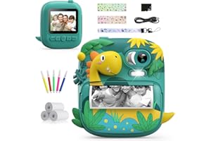 Kids Camera Instant Print, CAMCLID 2.4 Inch Screen Camera for Kids Dinosaur Children Digital Camera with 32GB Card & 3 Rolls Paper, Christmas Birthday Gift Toys for Boys Girls 3-12 Age (Green)