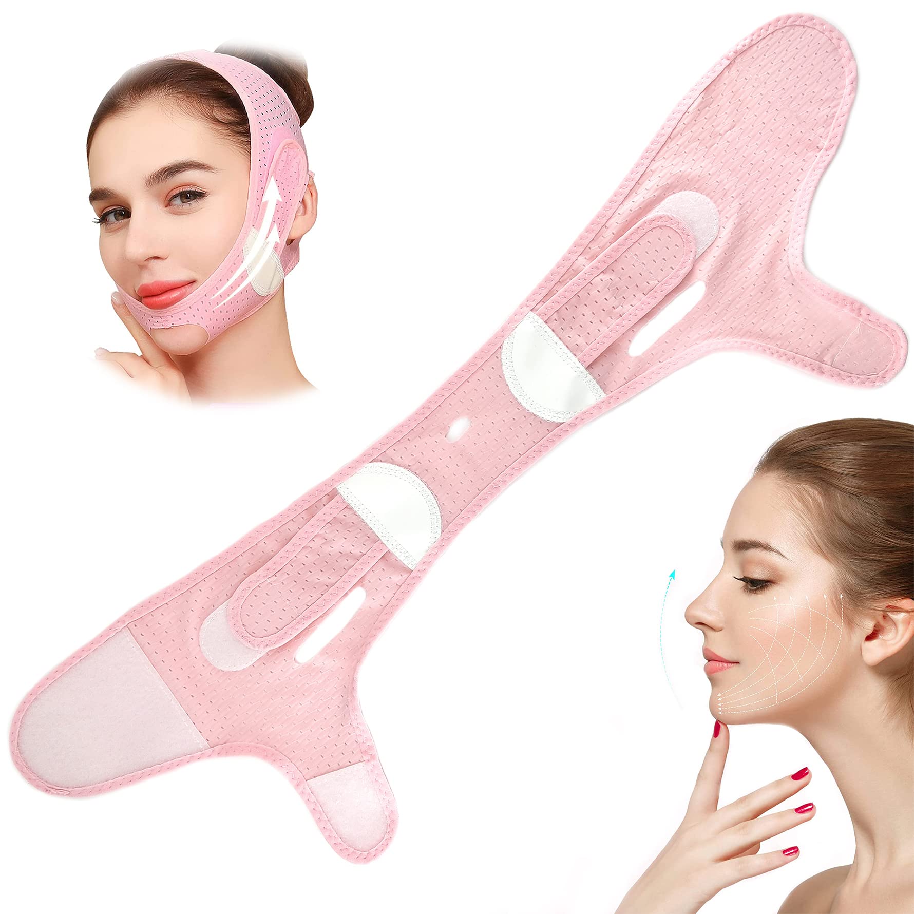 Tamseen Facial Slimming Strap, Double Chin Reducer- Face Lifting Slimming Belt, Exerciser Jaw V Line Lifting Up Bandage Patch, Keep Young Eliminates Sagging Skin Lifting Firming, Tightens Jawline-Pink