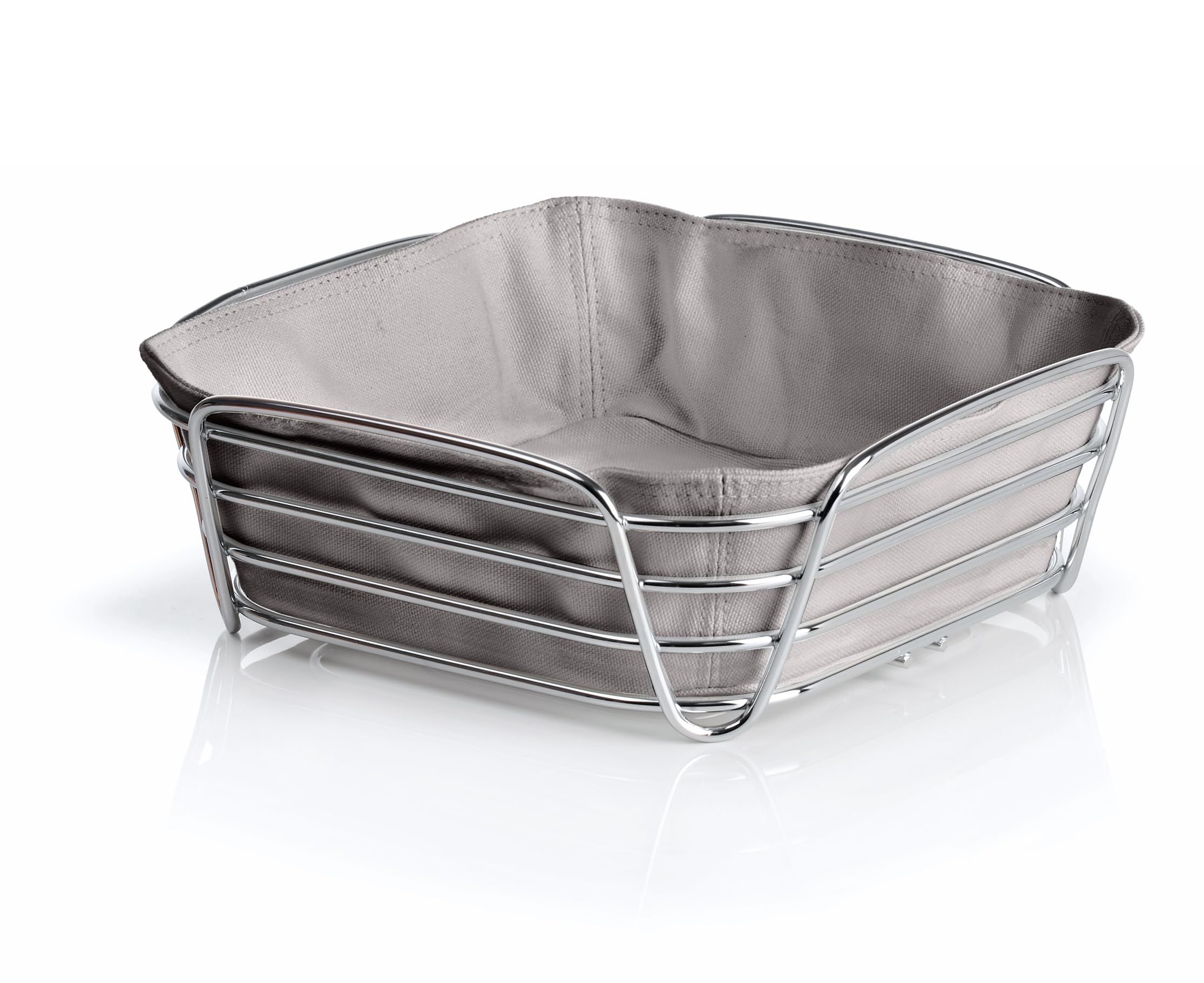Blomus Bread Basket Taupe L - Bread Basket made of Chromed Steel and Cotton Fabric Bbag, 26 x 26 x 9 cm