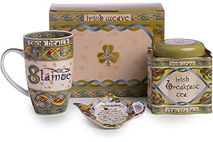 Royal Tara St. Patrick's Day Slainte Irish Tea Set with a 14oz Cup, Teabag Holder and reusable tin filled 50 Bags in matching Gift Box