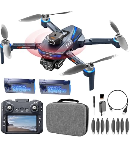 KY102 Drone Avec Télécommande écran LCD Et Carte SD Incluse, Double Batterie, évitement D'obstacles Et Navigation Optique, Vol Longue Durée