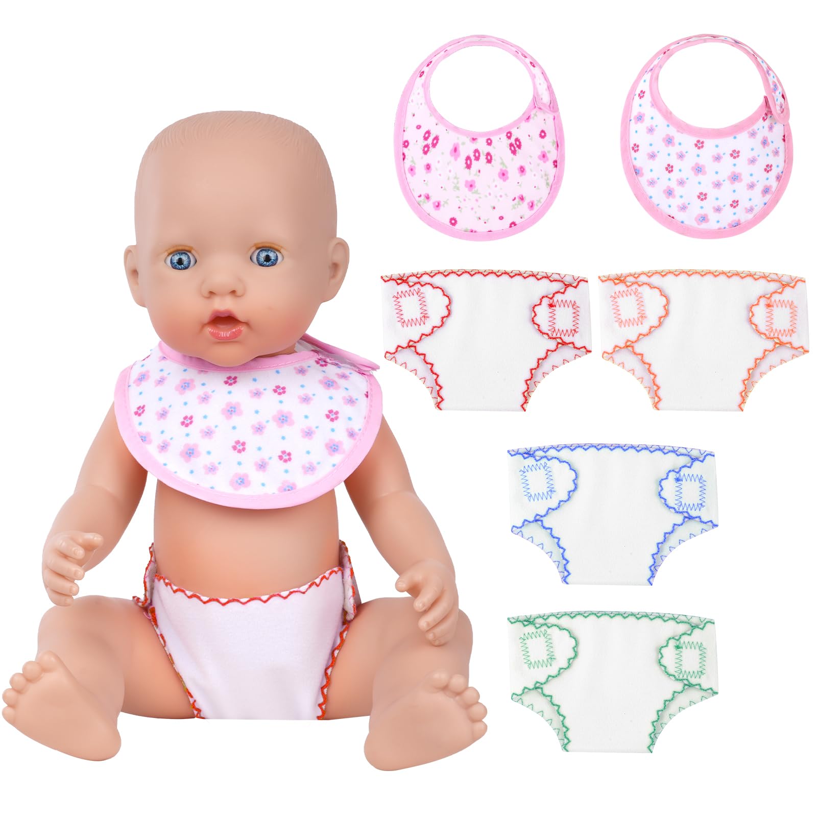 Aolso Doll Accessories Diaper, 6Pcs Doll Accessories Diaper Baby Doll Nappies, Baby Doll Nappies Bib Set Includes Bib, Diaper, Reusable For Multiple Uses — image 1