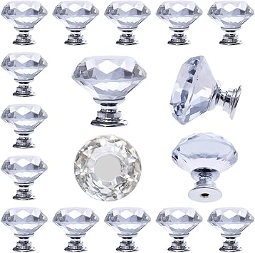 Deelf 12 Pcs Clear Crystal Glass Drawer Pulls And Knobs Small 30mm