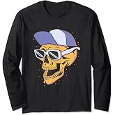 Skull With Sunglasses And Hat Skeleton Glasses Long Sleeve T-Shirt
