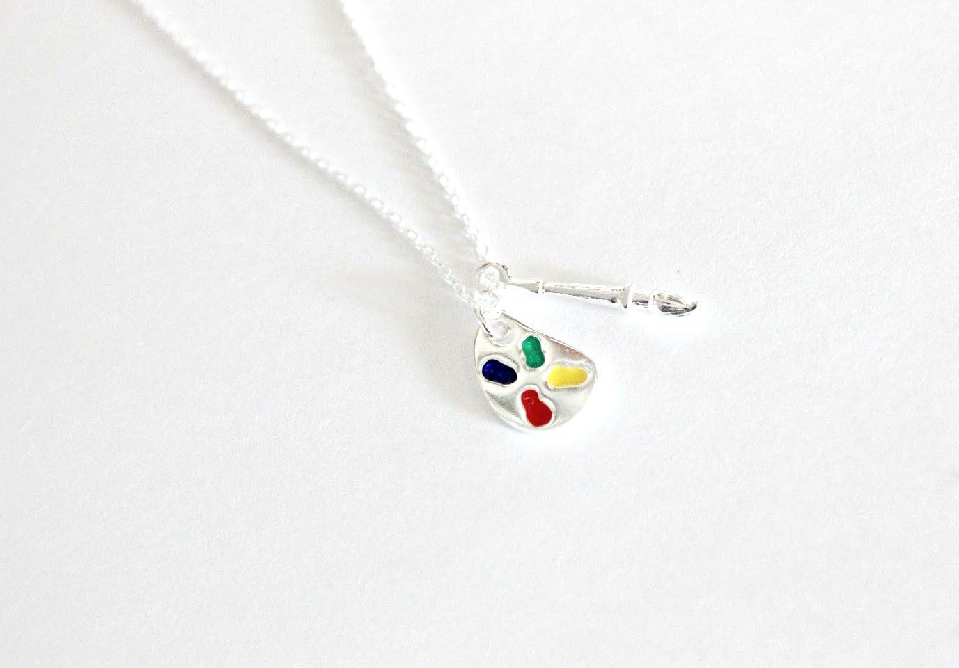 Artist necklace, brush paint water color palette, dainty delicate artist, sterling silver everyday pendant necklace, whimsical art gift idea