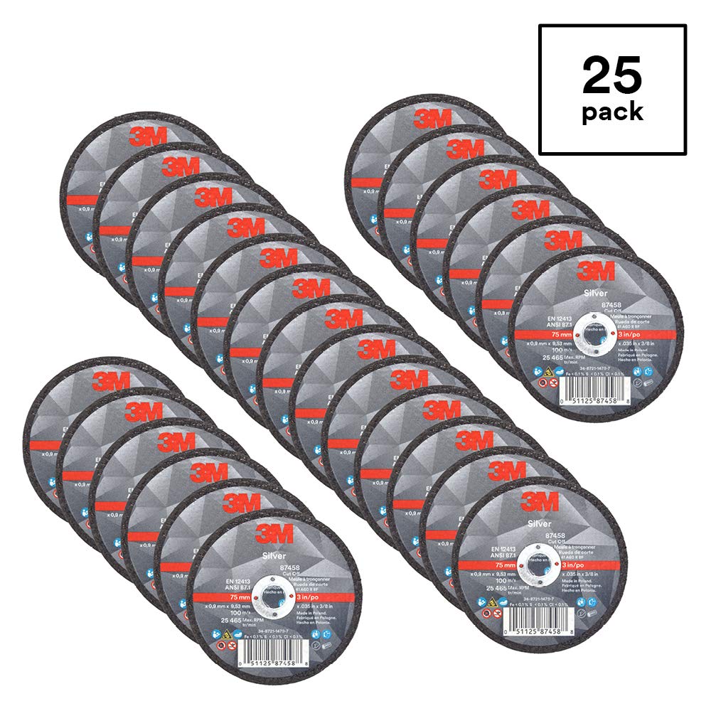 3M Silver Cut-Off Wheel - Type 1 Metal Cutting Wheel - For Angle Grinder or Cut-Off Tool - 3" x .035" x 3/8" Arbor Hole - 87458: Industrial & Scientific