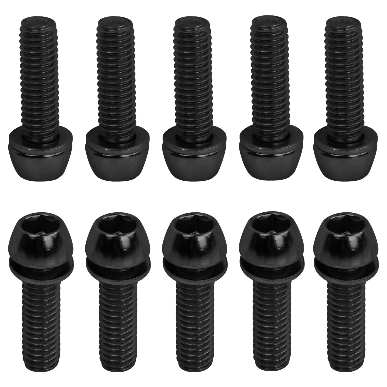 10 Pcs Bicycle Stem Bolts, M6 x 20mm Bike Stem Fixed Screws with Washers, 4 Colors Bike Disc Brake Caliper Bolts, Handlebar Stem Screws for Road Mountain Bike (Black)