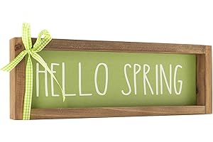 flangairy Hello Spring Decor Wooden Sign Centerpieces Tables Decorations Wall Office Desk Top Mantle Shelf Decorative Wood Signage Indoor Home Farmhouse Seasonal
