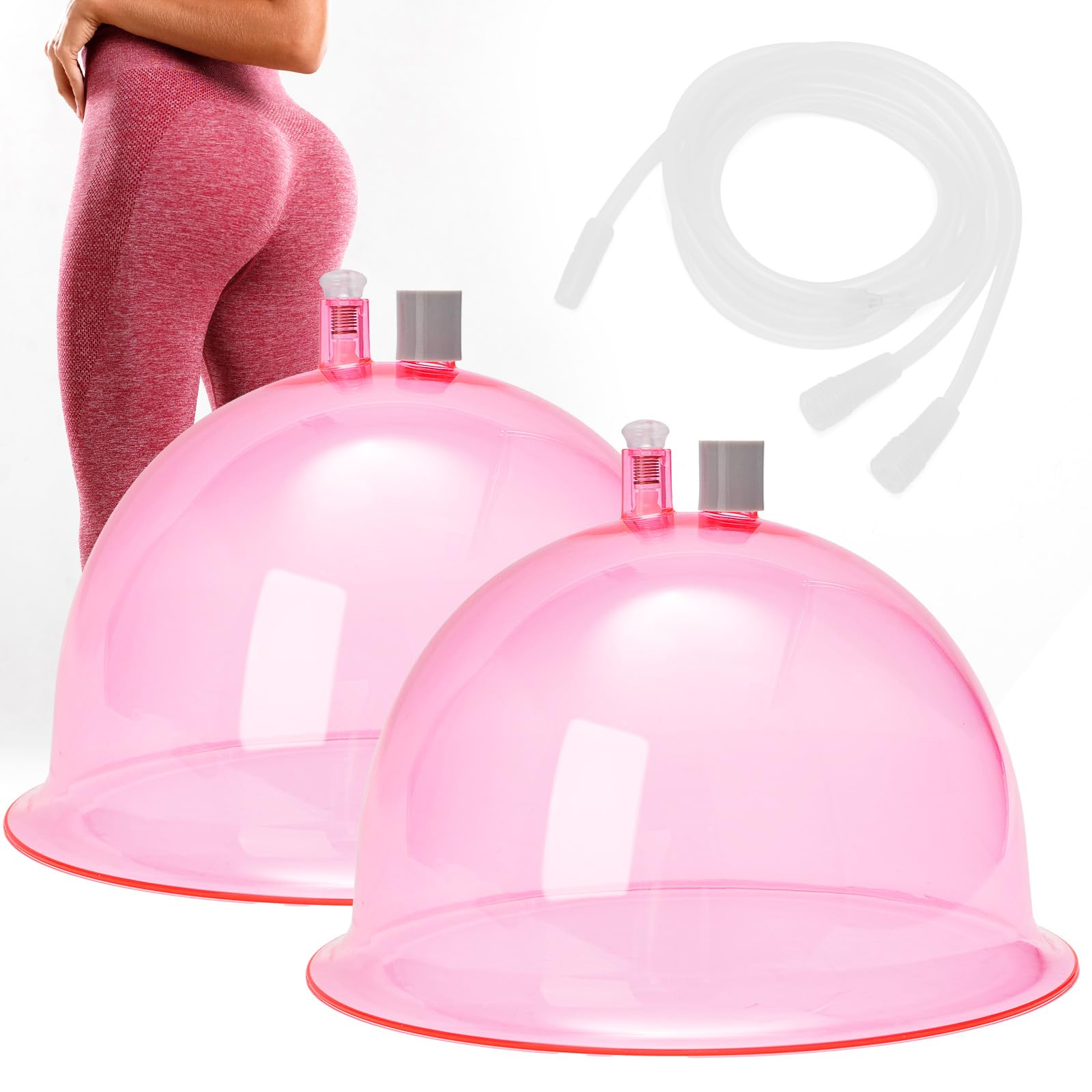 Photo 1 of Buttock Vacuum Therapy Cups, 2100ml Butt Shape Suction Cups with Y Type Tube, Vacuum Cupping Machine Accessories for Butt Lift (Pink 1 Pair)