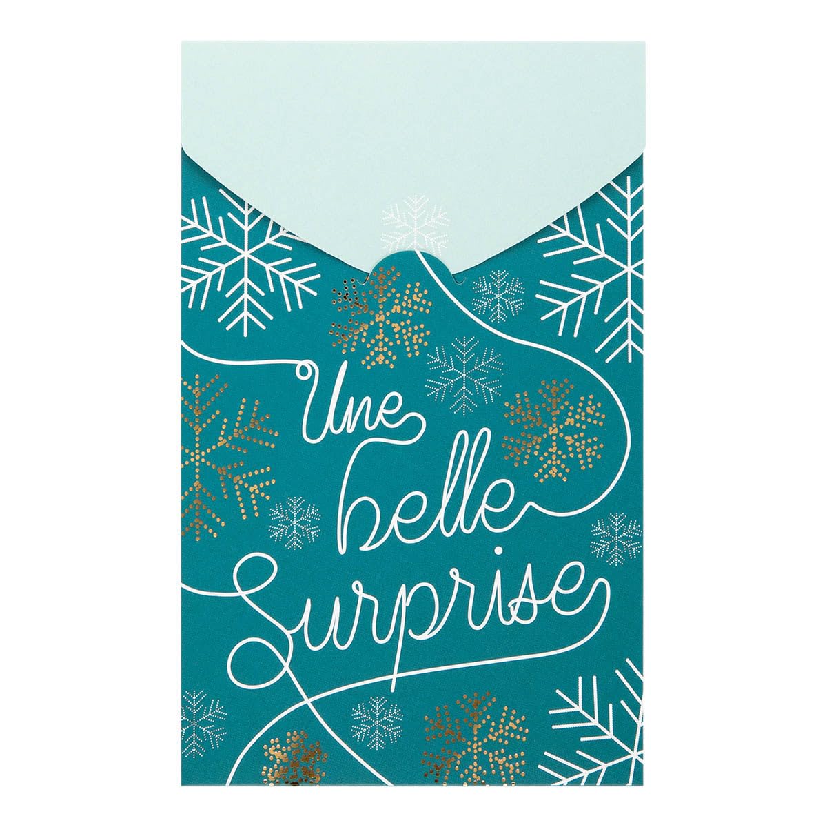 DRAEGER Paris Greeting Card A Belle Surprise | Gold Flakes | New Year's Eve Happy Holidays | Hot Gold Finish | 10.5 x 17 cm | Made in England | Envelope Included | FSC® Paper