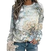 Akivide Women's Flower Graphic Printed Long Sleeve Crewneck Sweatshirt Fall Casual Loose Plus Size Pullover Tops for Women
