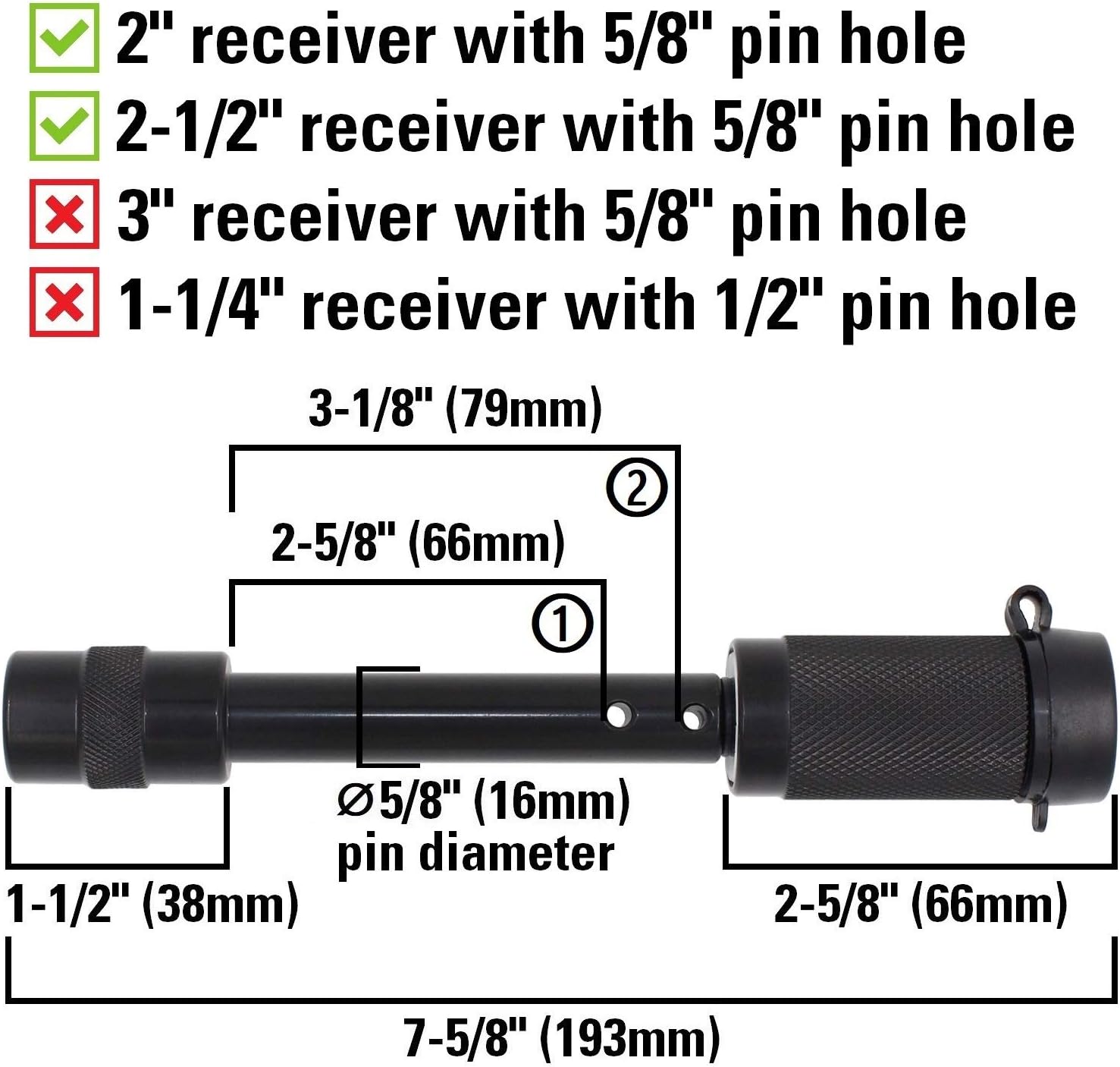 TowWorks 5/8" Trailer Hitch Locking Pin - Black Tow Hitch Receiver Lock with Anti-Rattle, fits Class III - V Hitches with 2" and 2.5" Receivers, 79631: Automotive