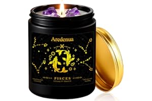 Pisces Zodiac Crystal Candles Gift for Women Men - Amethyst Healing Scented Soy Candle with Lavender Aromatherapy for Relaxat