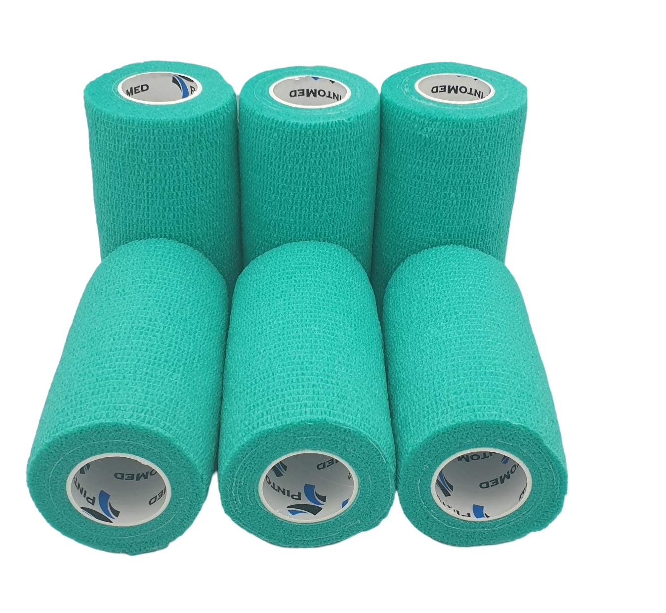 PintoMed – 6 x Green x 10cm x 4.5m Cohesive Bandage Stretched, Self-Adhesive Flexible Bandages, First Aid Sports Wrap Bandages Pack Individually for Medical, Sports and Veterinary use.