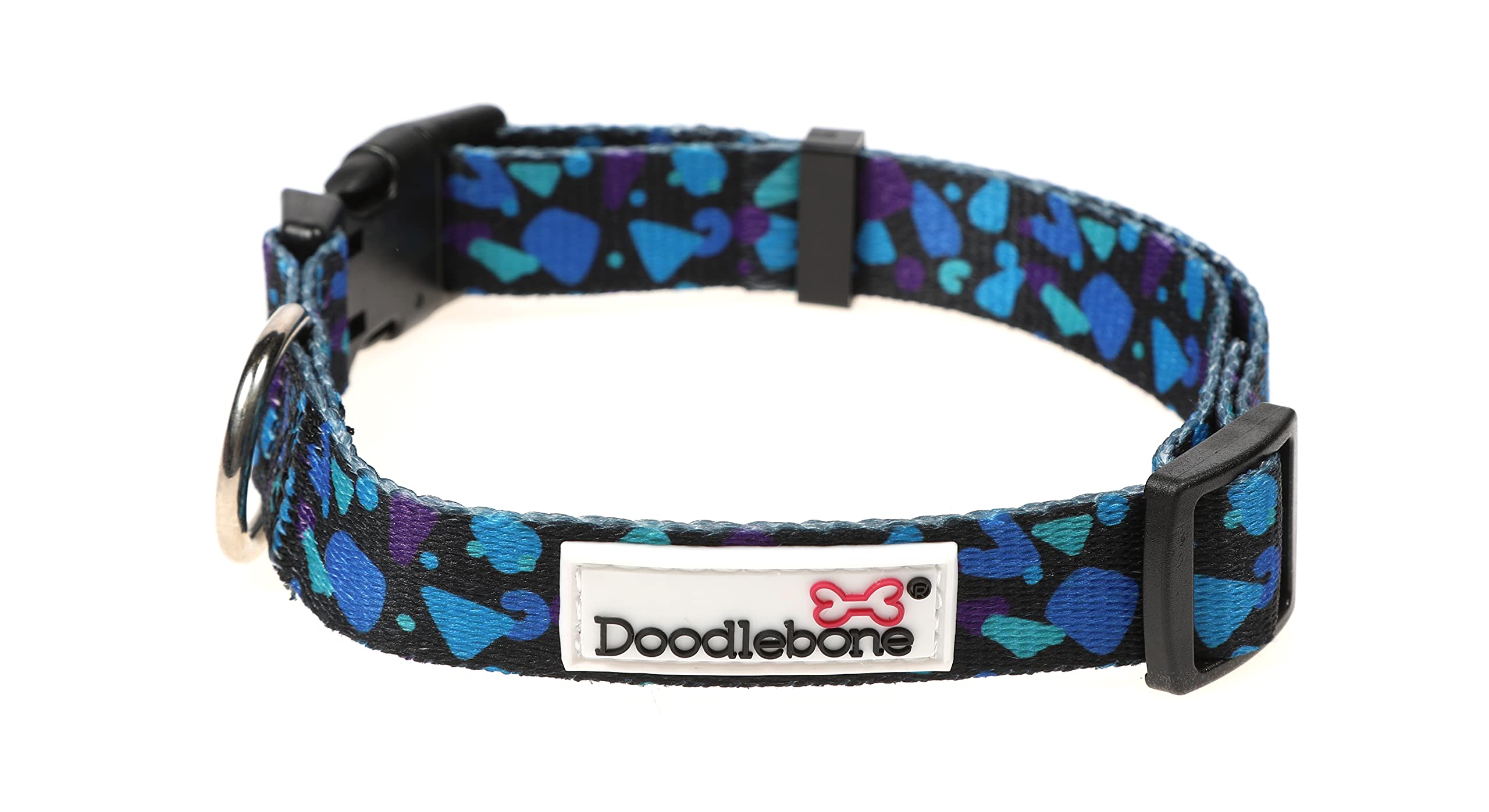 Doodlebone – Dog Collar – Adjustable Strong Collar with Secure D Ring, Strength Tested Components & Machine Washable Design for Everyday Walkies – Size 6-11, 50-70cm - Electric Party