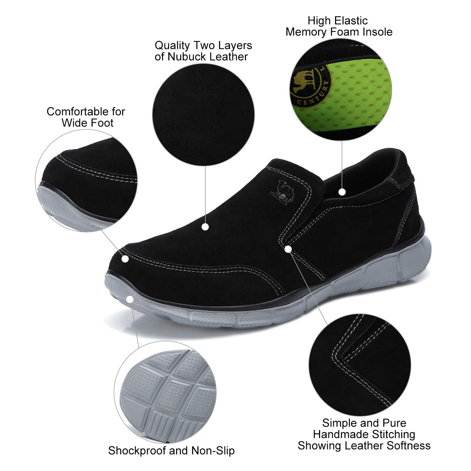 CAMEL CROWN Zapatillas sin Cordones para Hombre Antideslizante Ligeras Comodas Negro EU 42