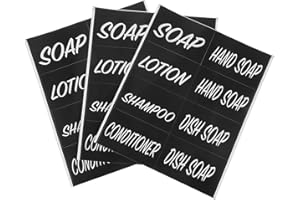 FUOYLOO Waterproof Bathroom Amenities Labels 3pcs Black Hand Soap and Shampoo Dispenser Stickers for Travel