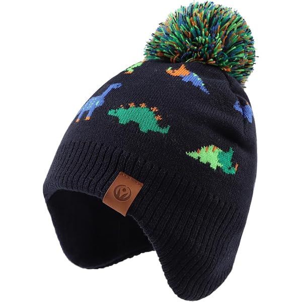 Bonnet D'hiver Réfléchissant Enfant - Motif Dinosaures T-Rex, Pour Garçons Et Filles, Visibilité Sécurité