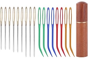 17pcs Large Eye Sewing Needles Kit, Stainless Steel Large Eye Blunt & Bent Tapestry Embroidery Yarn Needles with Wooden Case 