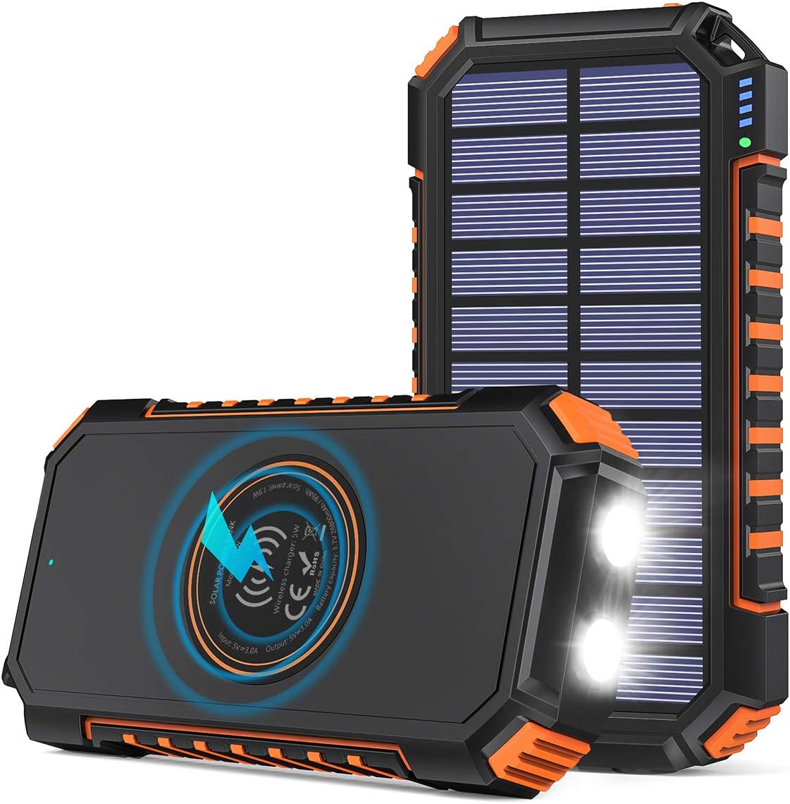 Wireless Solar Charger 26800mAh, Riapow Waterproof Portable Charger with 4 Outputs & LED Flashlight, USB C Quick Charge Qi Power Bank for iPhone, iPad, Samsung and Outdoor Camping