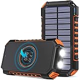 Wireless Solar Charger 26800mAh, Riapow Waterproof Portable Charger with 4 Outputs & LED Flashlight, USB C Quick Charge Qi Power Bank for iPhone, iPad, Samsung and Outdoor Camping