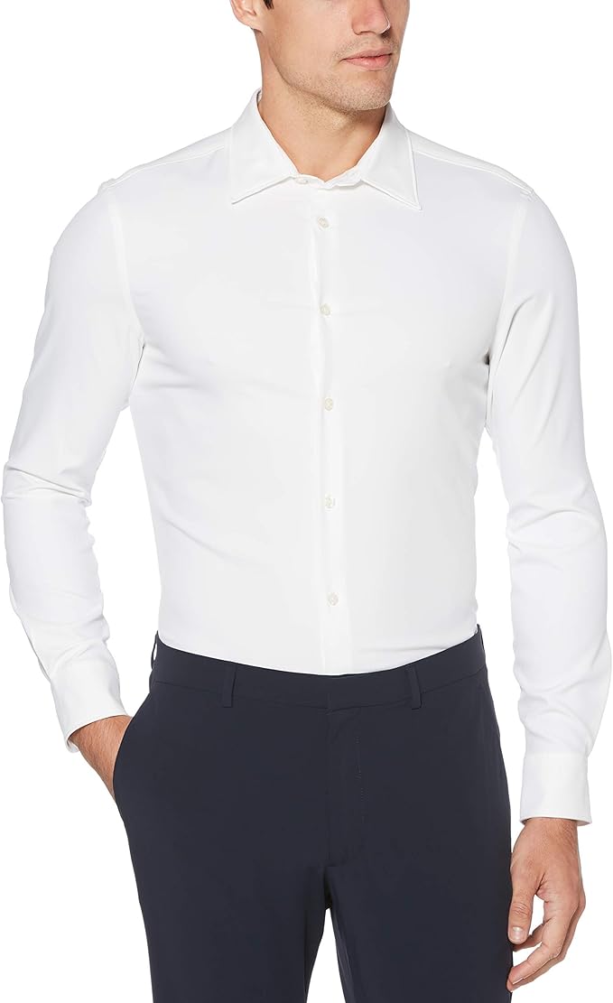 Perry Ellis Men's Slim Fit Solid Stretch Dress Shirt at Amazon Men’s Clothing store
