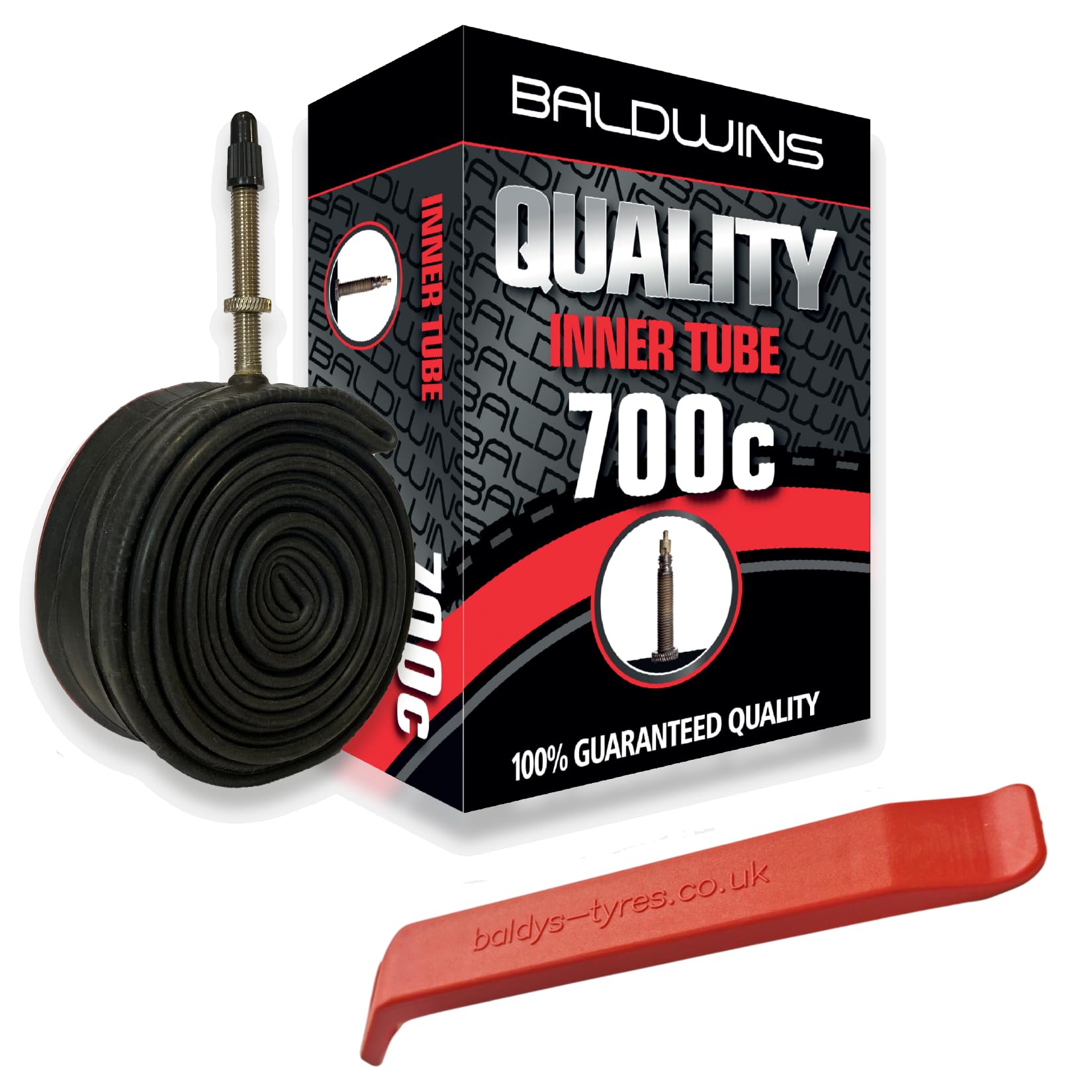 Baldwins Bike Inner Tube 700 x 20c to 25c Presta 48mm Valve & BALDY'S TYRE LEVER