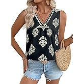 EVALESS Women's Tank Tops Summer V Neck Sleeveless Shirts Blouses Floral Print Boho Babydoll Tops