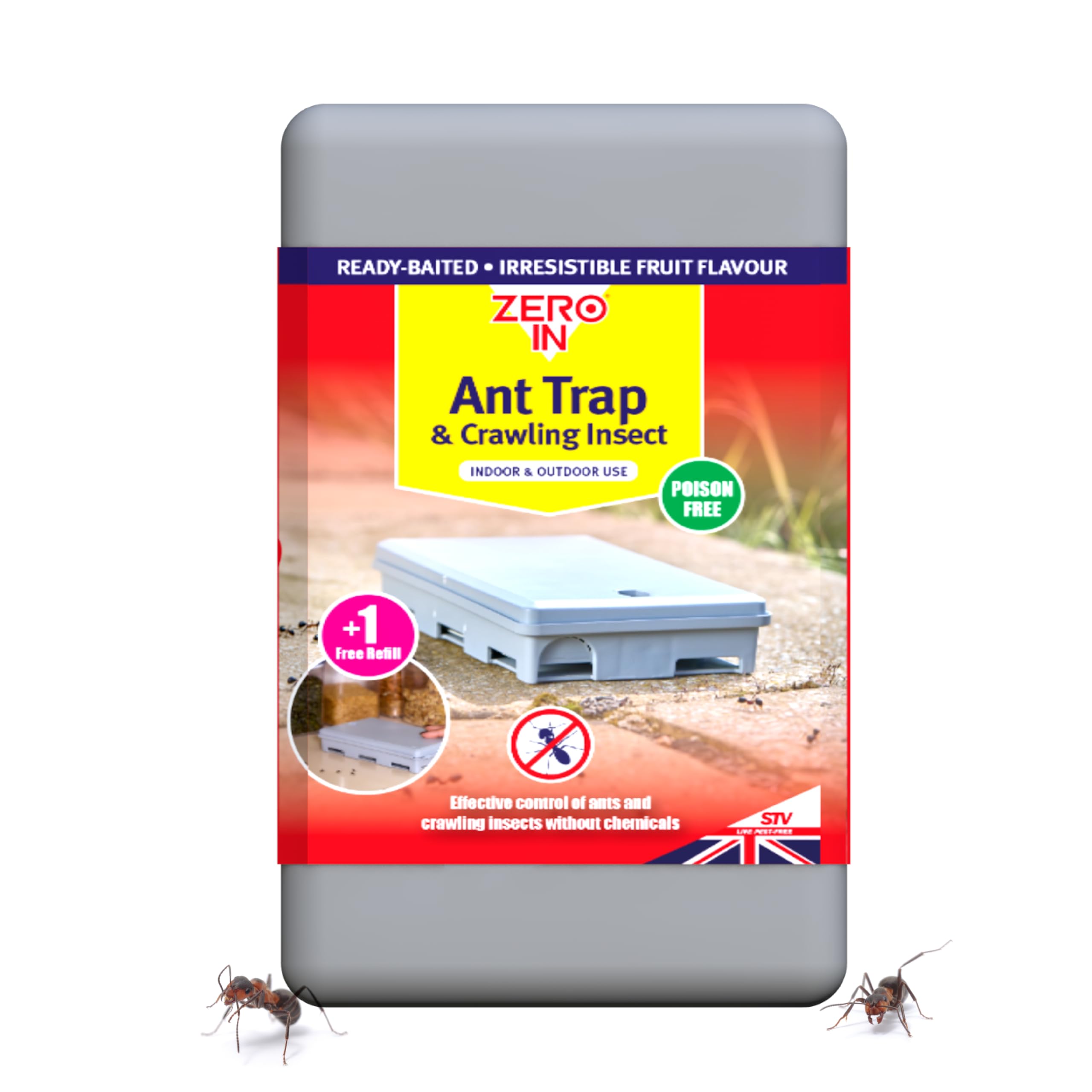 Zero In® Ant & Crawling Insect Trap, Non-Toxic, Weatherproof & Refillable Pest Control Solution for Indoor & Outdoor Use