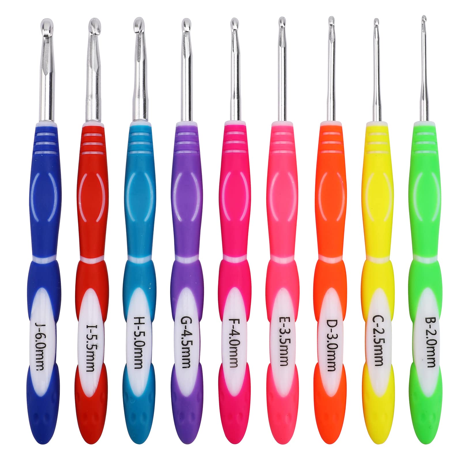 KOKNIT 9 Pcs Crochet Hooks Set, B(2mm) - J(6mm) Ergonomic Crochet Handles with Smooth Deep Throat Hook, Best Gift for Loved Ones