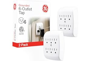 GE 6-Outlet Extender Wall Tap, 2 Pack, Grounded Adapter, Outlet Splitter, Charging Station, 3-Prong, Plug Adapter, Secure Install, Cruise Essentials, ETL Listed, White, 46852