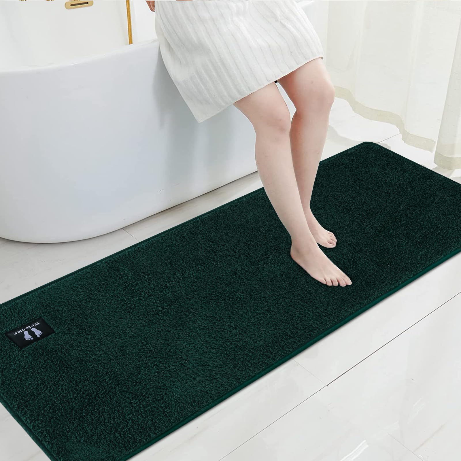 RTBQJ-AT Bath Mat Non Slip Extra Large Bath Mats Microfiber Bathroom Runner Rug Kitchen Rugs Shower Mats Washable Dark Green 40x120cm — image 1