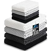 QAJ 100% Cotton Kitchen Towels and Dishcloths Set, Pack of 8 Super Absorbent 16" x 25" Kitchen Towels and 13" x 13" Dish Cloths (400 GSM)
