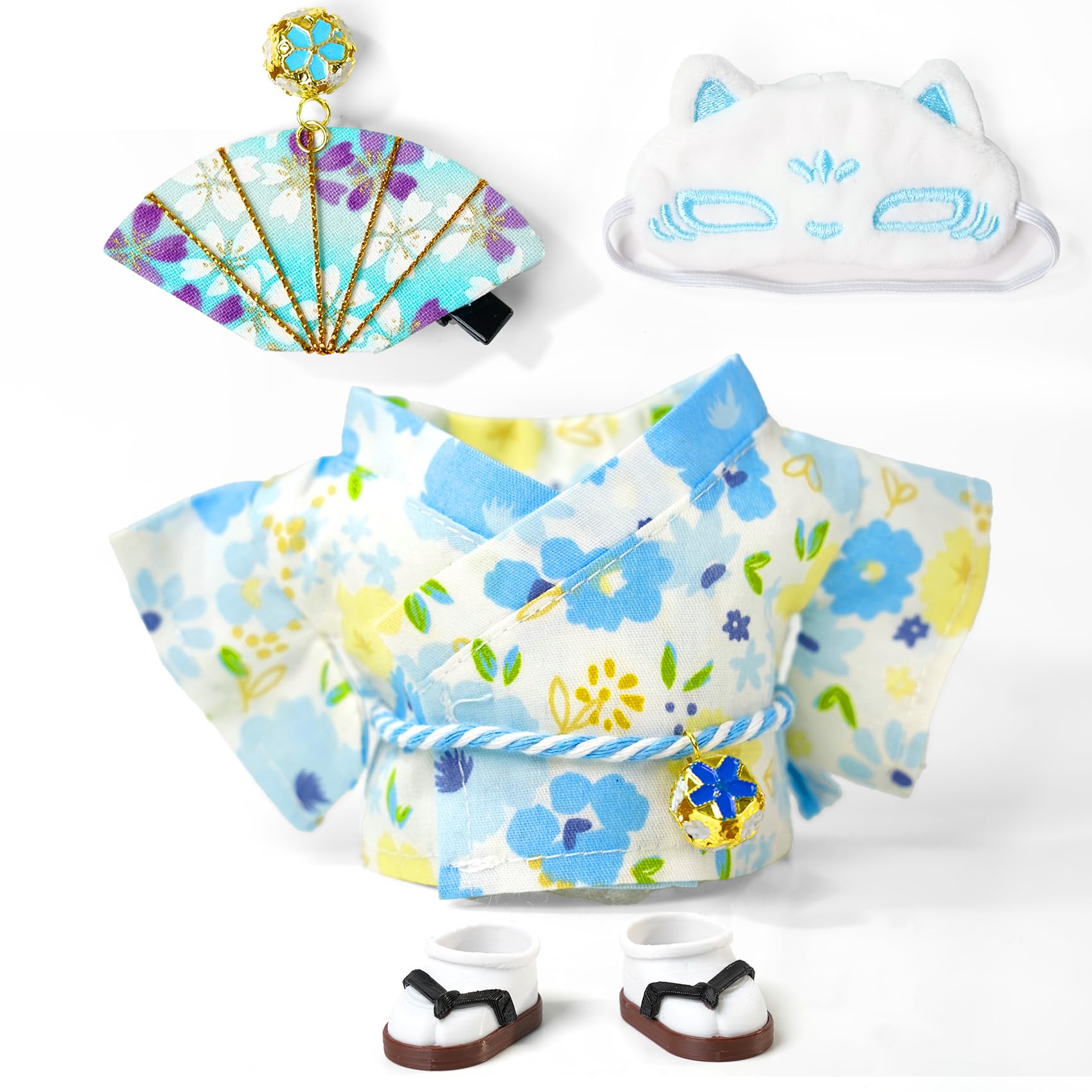 Photo 1 of 17cm Doll-Clothes-Set,Outfit Accessories Kimono Set for 6.7inch Dolls Boy, Kawaii Chic Style Flower Hairbow+Blue Clothing+Cute Mak+Clogs(NO Doll)