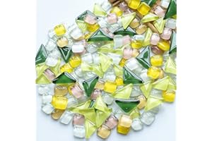 OAKBUD 200g Square Triangle Rectangle Glass Irregular Size Mosaic Tiles for Crafts Glass Mosaic for Jewelry Making (Yellow Green White Mix)
