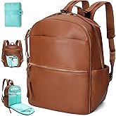 MOMINSIDE Diaper Bag Backpack with 6 Insulated Pockets, Leather Diaper Bag, Large Baby Bag for Mom, Baby Registry, 18 Pockets, Changing Pad, Stroller Straps (Brown)