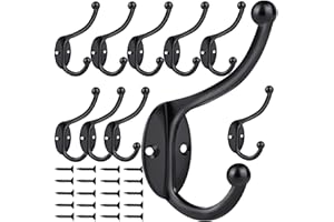ZEYU Wall Hooks,10Pcs Coat Hooks Hardware Towel Hooks for Hanging Coats Double No Rust Black Robe Hooks Wall Mounted with Screws for Key, Towel, Bags, Cup, Hat